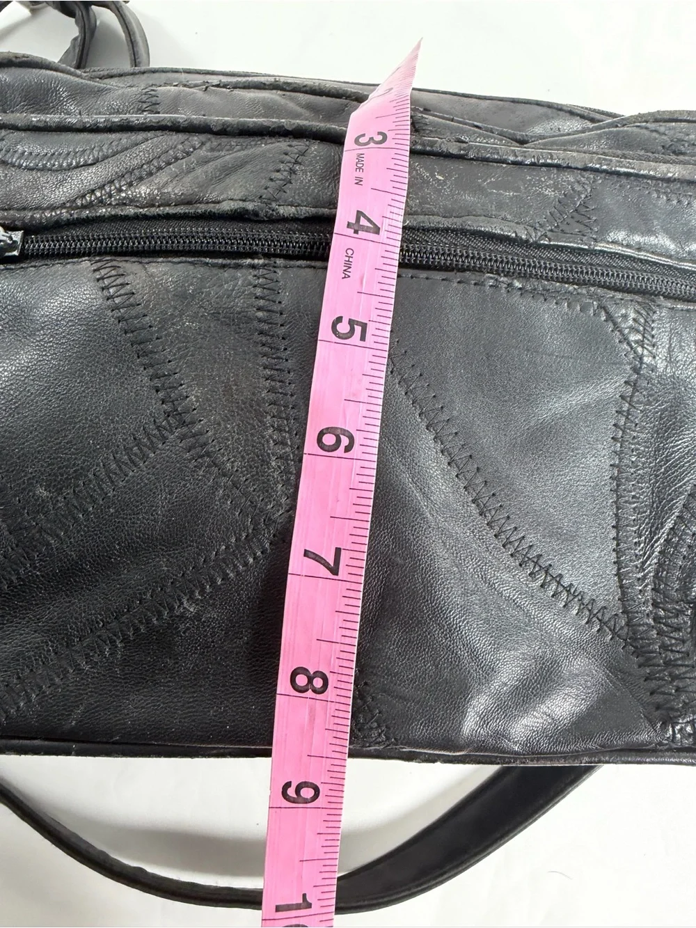 Y2K Black Leather Patchwork Shoulder Bag Grunge Boho Zip Purse